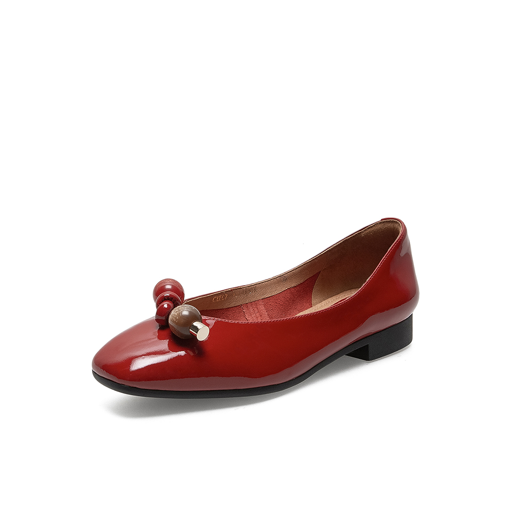 Teenmix/天美意2021春新款商场同款漆皮几何装饰文艺浅口女单鞋CXE07AQ1