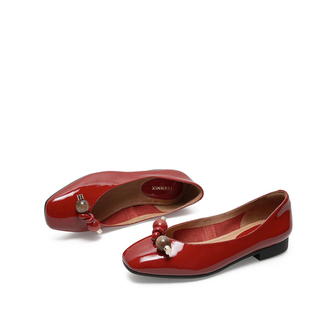 Teenmix/天美意2021春新款商场同款漆皮几何装饰文艺浅口女单鞋CXE07AQ1