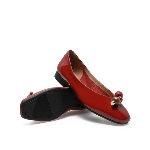 Teenmix/天美意2021春新款商场同款漆皮几何装饰文艺浅口女单鞋CXE07AQ1