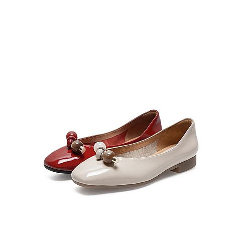 Teenmix/天美意2021春新款商场同款漆皮几何装饰文艺浅口女单鞋CXE07AQ1