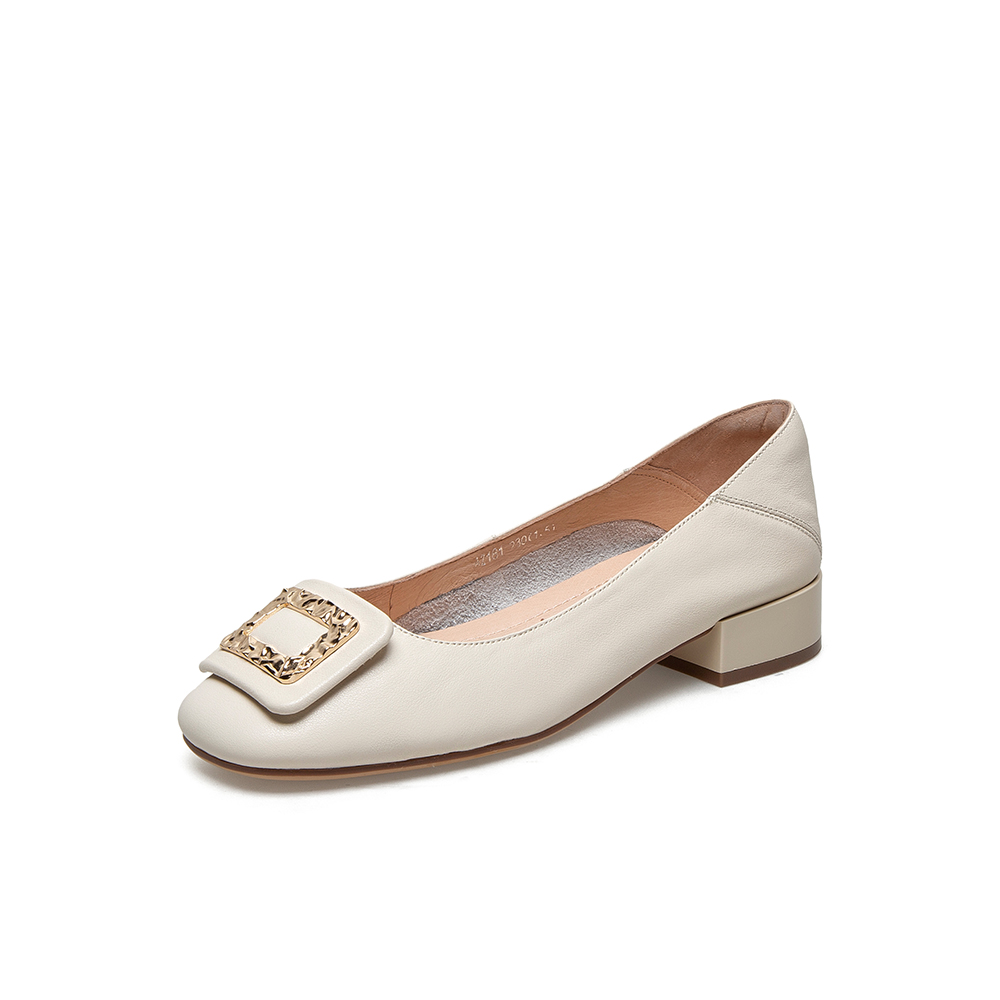 Teenmix/天美意2021春新款商场同款浅口几何扣饰轻熟温婉女单鞋AZ181AQ1