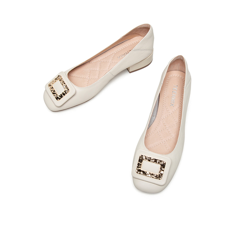 Teenmix/天美意2021春新款商场同款浅口几何扣饰轻熟温婉女单鞋AZ181AQ1