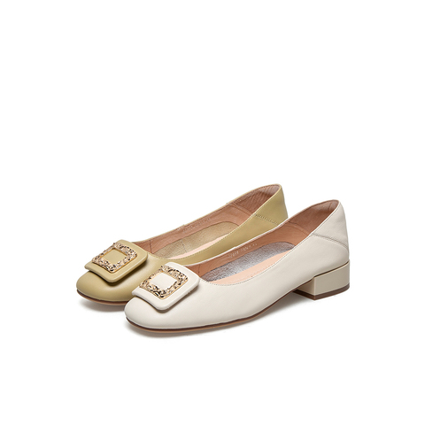 Teenmix/天美意2021春新款商场同款浅口几何扣饰轻熟温婉女单鞋AZ181AQ1