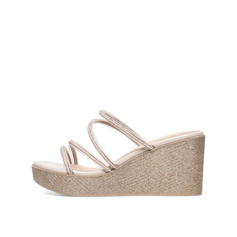 Teenmix/天美意2021夏新款商场同款坡跟防水台钻饰女凉拖鞋CXN01BT1