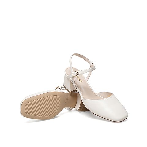 Teenmix/天美意2021夏新款包头粗跟优雅简约女皮凉鞋1HKL0BH1