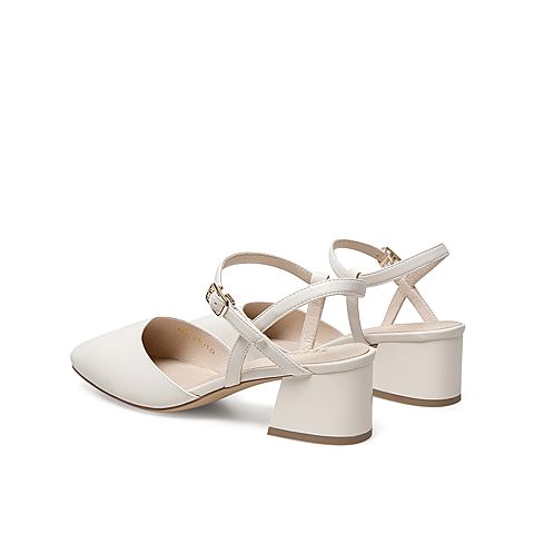 Teenmix/天美意2021夏新款包头粗跟优雅简约女皮凉鞋1HKL0BH1