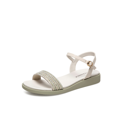 Teenmix/天美意2021夏新款一字带文艺低跟休闲女凉鞋CC838BL1