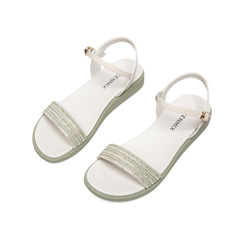 Teenmix/天美意2021夏新款一字带文艺低跟休闲女凉鞋CC838BL1