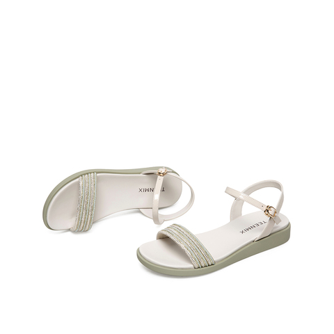 Teenmix/天美意2021夏新款一字带文艺低跟休闲女凉鞋CC838BL1