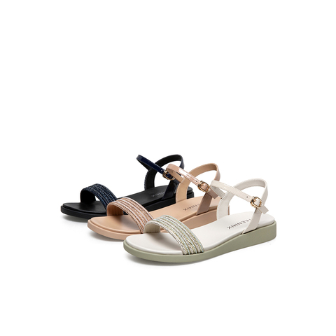 Teenmix/天美意2021夏新款一字带文艺低跟休闲女凉鞋CC838BL1