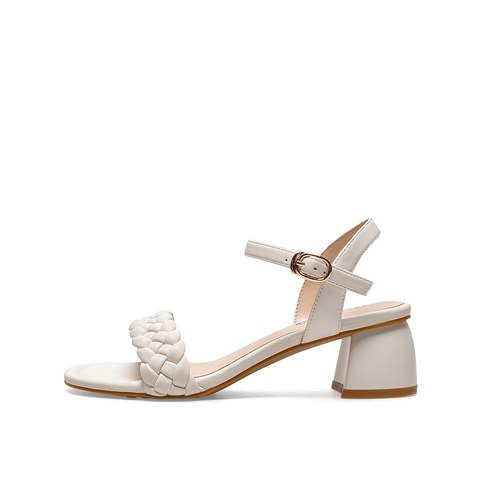 Teenmix/天美意2021夏新款麻花编织一字带粗跟休闲女凉鞋CXZ05BL1