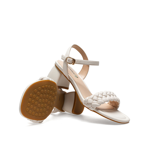 Teenmix/天美意2021夏新款麻花编织一字带粗跟休闲女凉鞋CXZ05BL1