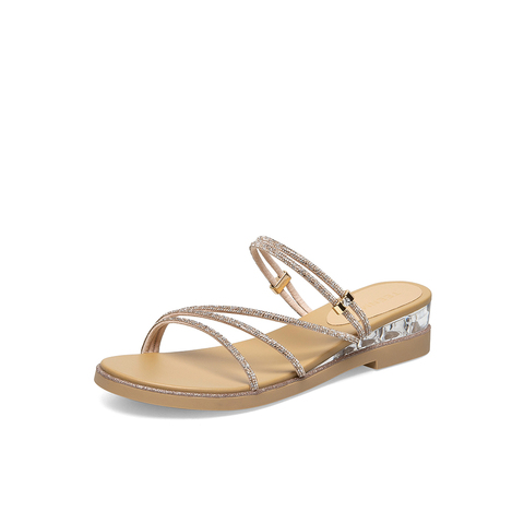 Teenmix/天美意2021夏新款商场同款性感碎闪星辰细带休闲女凉拖鞋BA031BT1