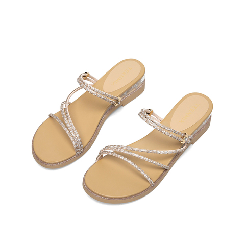 Teenmix/天美意2021夏新款商场同款性感碎闪星辰细带休闲女凉拖鞋BA031BT1