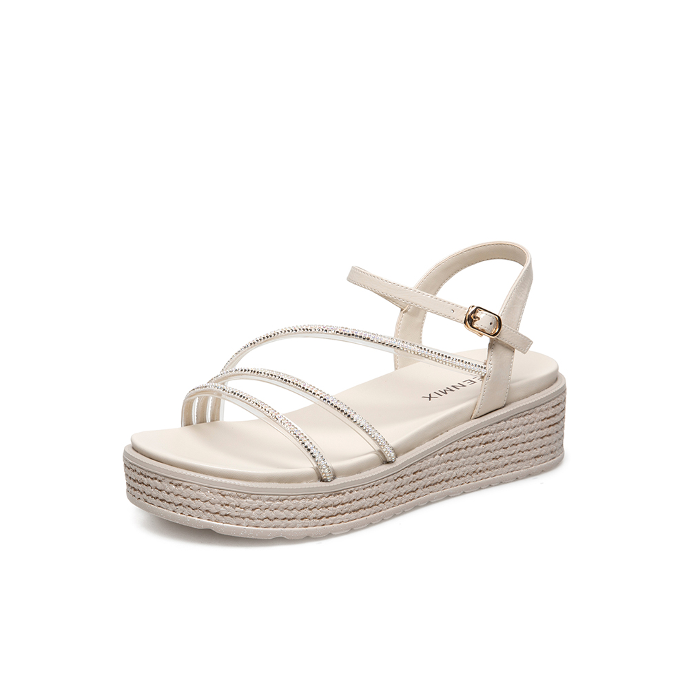 Teenmix/天美意2021夏商场同款细带女皮凉鞋CXM05BL1