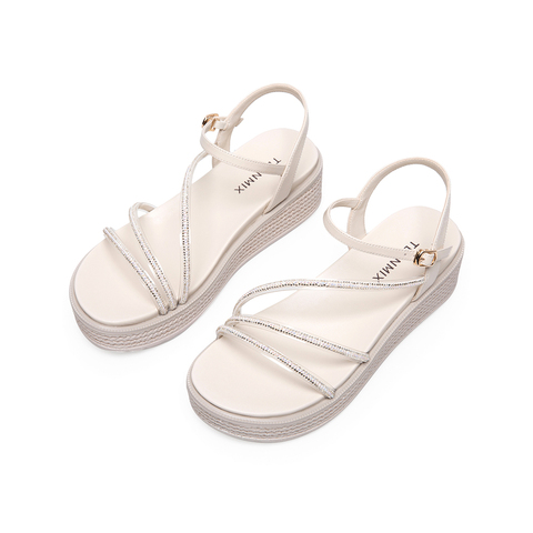 Teenmix/天美意2021夏商场同款细带女皮凉鞋CXM05BL1