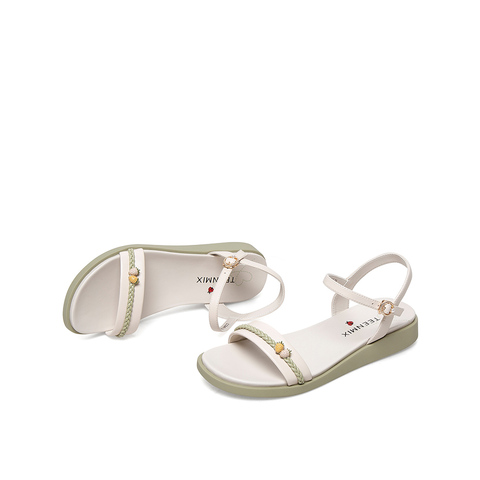 Teenmix/天美意2021夏新款商场同款法式一字带厚底俏皮女凉鞋CC848BL1