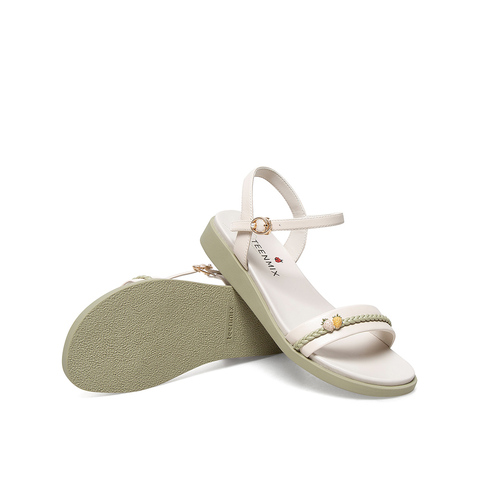 Teenmix/天美意2021夏新款商场同款法式一字带厚底俏皮女凉鞋CC848BL1