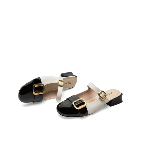 Teenmix/天美意2021夏新款气质小香风玛丽珍后空牛皮革女凉拖鞋1MLT4BH1