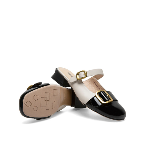 Teenmix/天美意2021夏新款气质小香风玛丽珍后空牛皮革女凉拖鞋1MLT4BH1