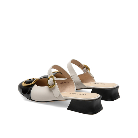 Teenmix/天美意2021夏新款气质小香风玛丽珍后空牛皮革女凉拖鞋1MLT4BH1