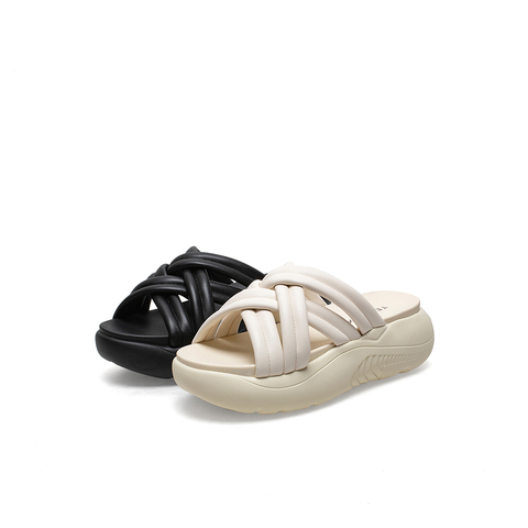 Teenmix/天美意2021夏新款厚底交叉编织ins风外穿女凉拖鞋CXX02BT1