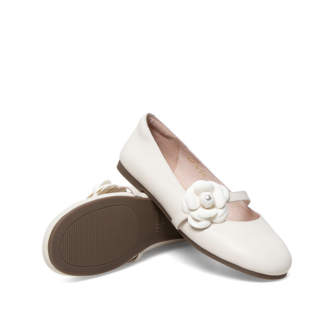 Teenmix/天美意2021夏新款商场同款平底山茶花玛丽珍豆豆鞋牛皮革女单鞋BA271AQ1