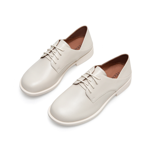 Teenmix/天美意2021秋新款商场同款英伦系带羊皮方跟舒适女皮鞋单鞋CW520CM1