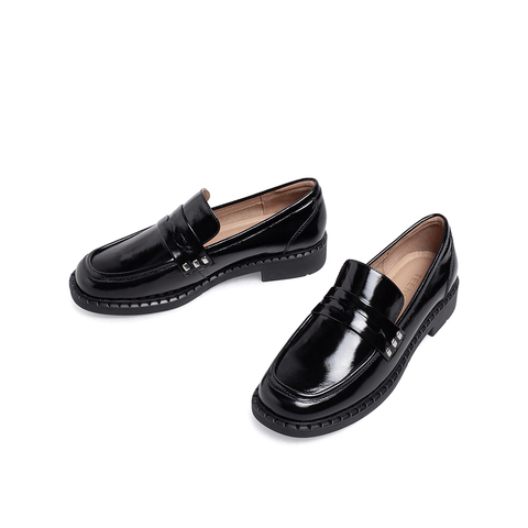 Teenmix/天美意2021秋新款商场同款复古简约便士鞋低跟女皮单鞋BA821CA1