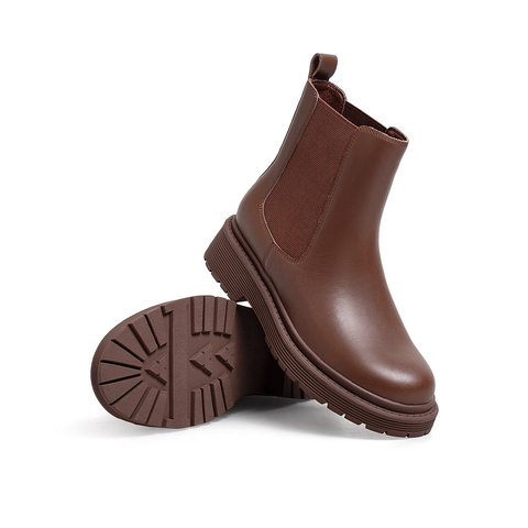 Teenmix/天美意2021冬新款商场同款复古气质切尔西女皮靴BB011DD1