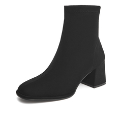 Teenmix/天美意2021冬新款商场同款粗高跟时装瘦瘦靴女皮靴BB441DD1