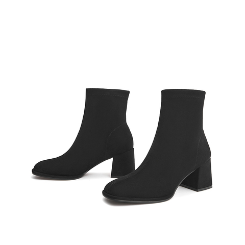 Teenmix/天美意2021冬新款商场同款粗高跟时装瘦瘦靴女皮靴BB441DD1