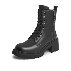 Teenmix/天美意2021冬新款商场同款马丁靴复古粗高跟帅气女皮中靴CUU60DZ1
