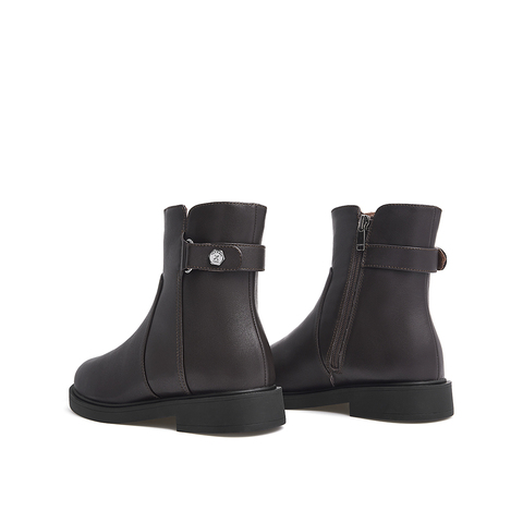 Teenmix/天美意2021冬新款商场同款时尚气质休闲时装靴女皮中靴CVB60DZ1