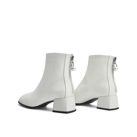 Teenmix/天美意2021冬新款商场同款压花时装靴粗高跟优雅女皮短靴CUY40DD1