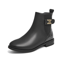 Teenmix/天美意2021冬新款商场同款气质魅力切尔西靴女皮短靴BB801DD1