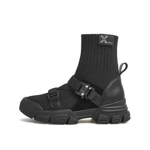 Teenmix/天美意2021冬新款拼接弹力袜靴机能风扣带潮酷女短靴1FZX2DD1