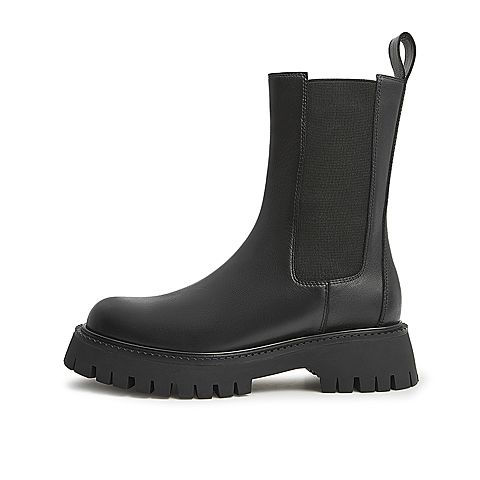 Teenmix/天美意2021冬新款商场同款复古简约厚底切尔西靴女皮靴BC111DZ1