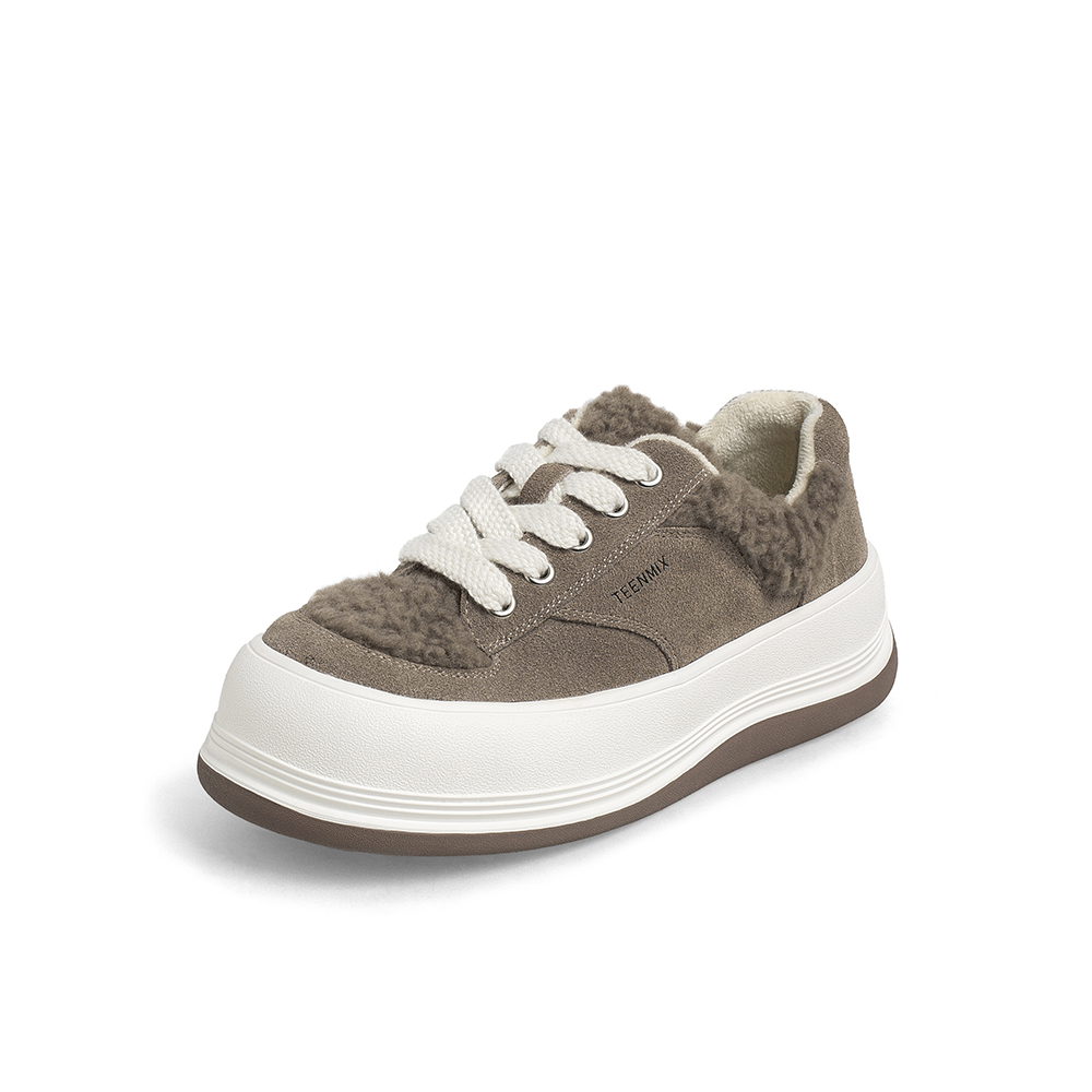 Teenmix/天美意2021冬新款毛绒厚底复古时尚女休闲鞋1XBXRDM1