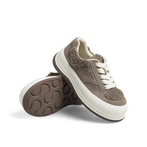 Teenmix/天美意2021冬新款毛绒厚底复古时尚女休闲鞋1XBXRDM1