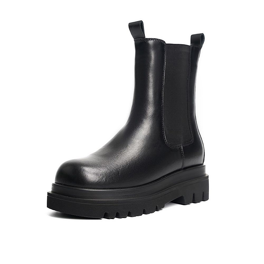 Teenmix/天美意2021冬新款百搭英伦显瘦切尔西靴女皮中靴1QEX4DD1