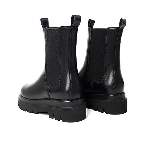 Teenmix/天美意2021冬新款百搭英伦显瘦切尔西靴女皮中靴1QEX4DD1