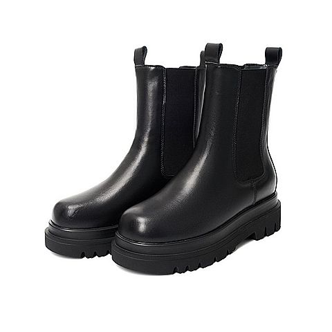 Teenmix/天美意2021冬新款百搭英伦显瘦切尔西靴女皮中靴1QEX4DD1