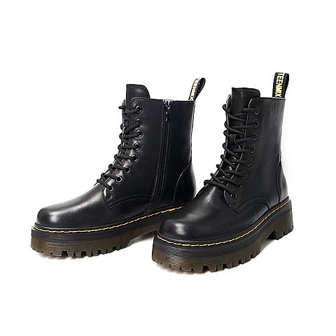 Teenmix/天美意2021冬新款时尚休闲厚底马丁靴女皮中靴1MDXNDZ1