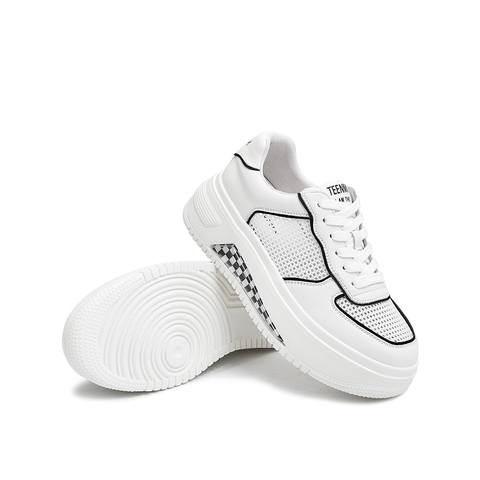 Teenmix/天美意2022夏新款时髦运动网面系带松糕厚底小白鞋女休闲鞋NXB20BM2