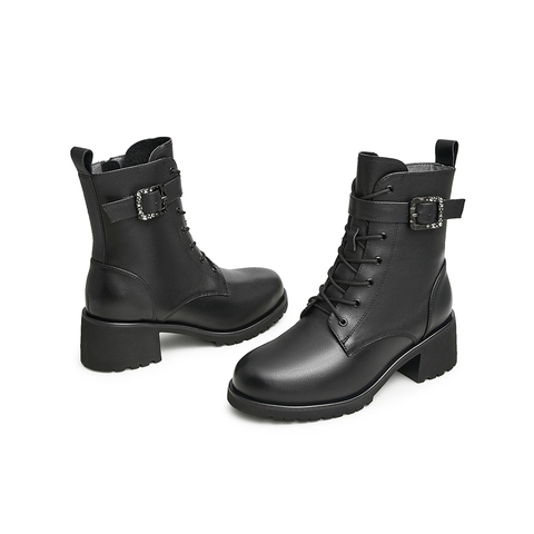 Teenmix/天美意2022冬新款商场同款粗跟系带休闲靴女靴CSL60DZ2