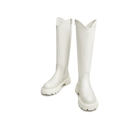 Teenmix/天美意2022冬新款骑士靴复古显瘦简约女皮长靴NCX01DG2