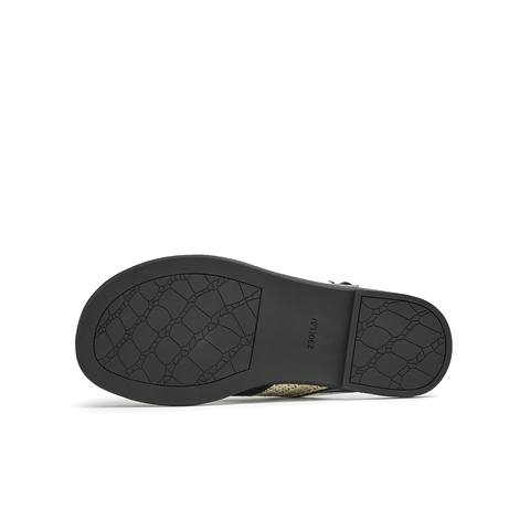 天美意2023夏新款法式交叉草编织面休闲百搭女凉鞋AN003BL3