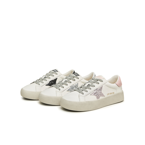 天美意2023秋新时尚休闲简约拼色星星小白鞋女休闲鞋AB076CM3