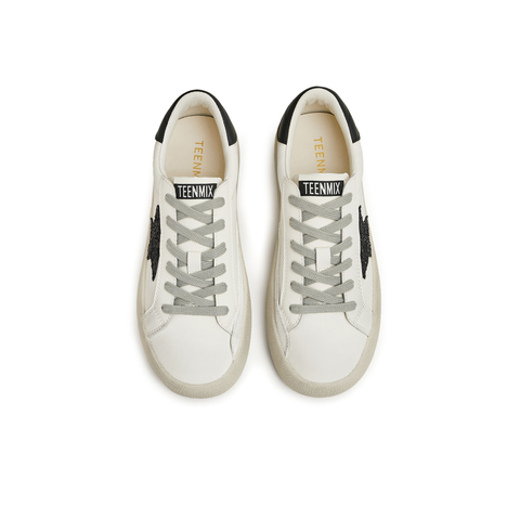 天美意2023秋新时尚休闲简约拼色星星小白鞋女休闲鞋AB076CM3